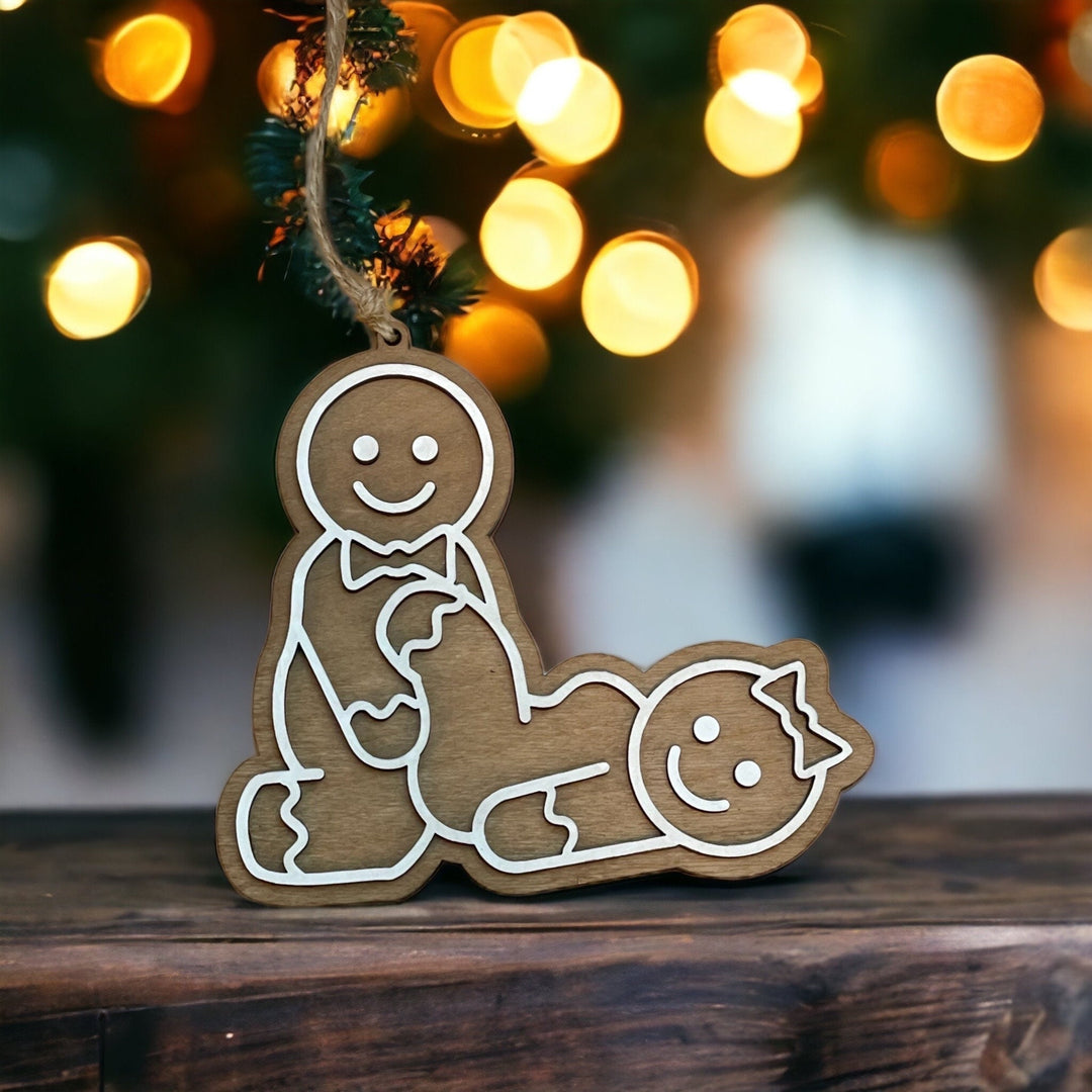 Naughty adult white elephant Christmas ornament by BubbleHead Ink