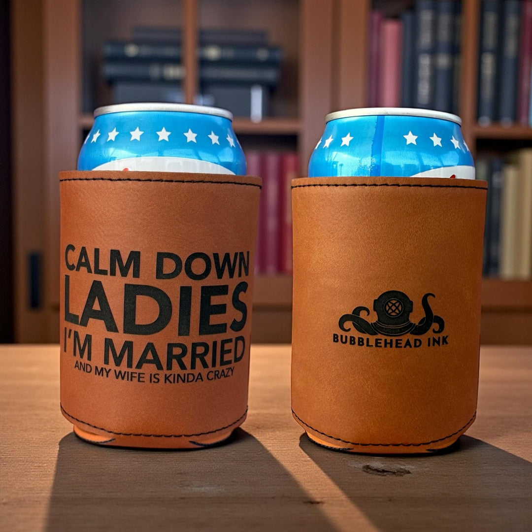 New husband funny saying beer can coozie by BubbleHead Ink