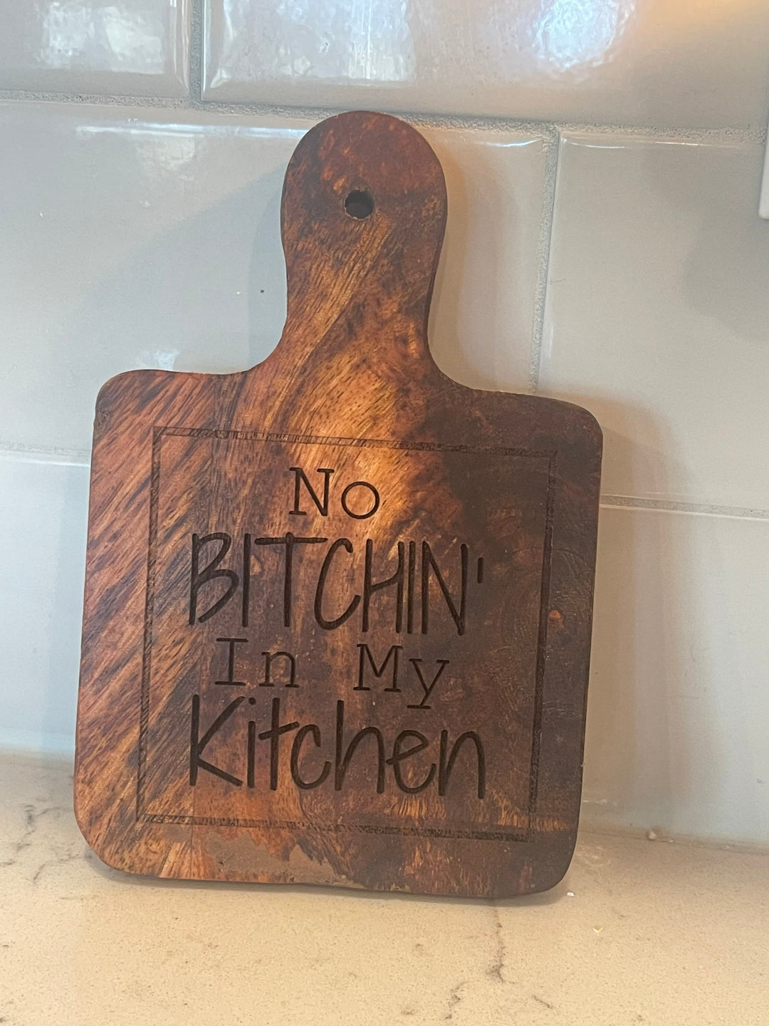 No Bitchen In My Kitchen funny mini cutting board kitchen decor by BubbleHead Ink