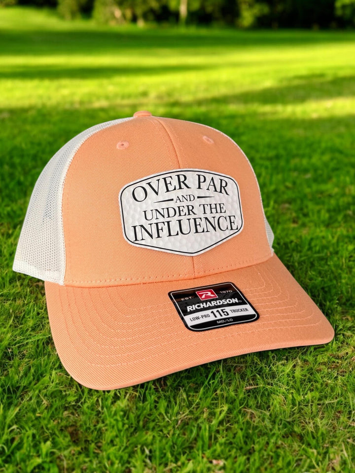 Over Par and Under the Influence girls golf trip trucker hat by BubbleHead Ink