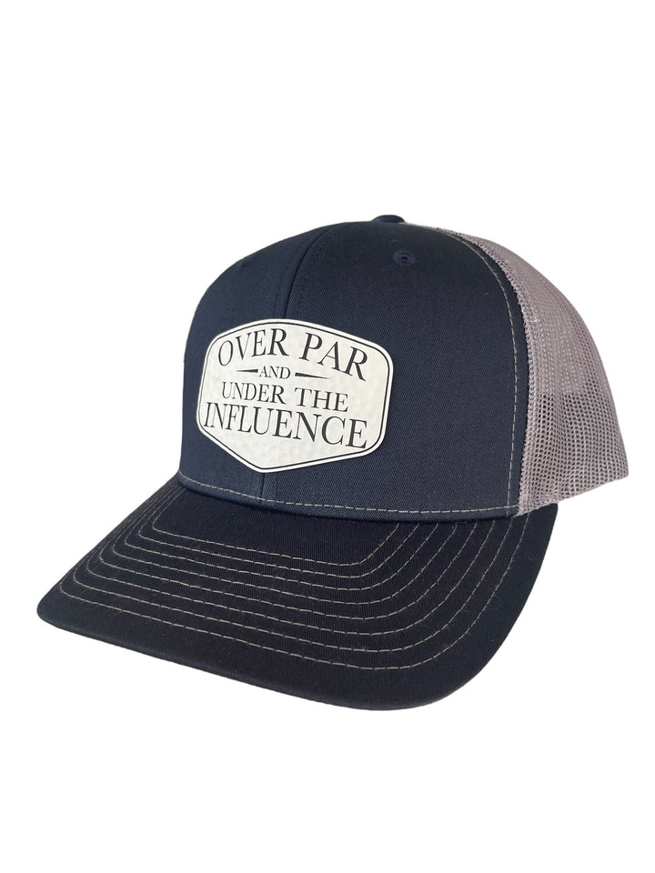 Over Par and Under the Influence funny golf Richardson 112 trucker hat by BubbleHead Ink