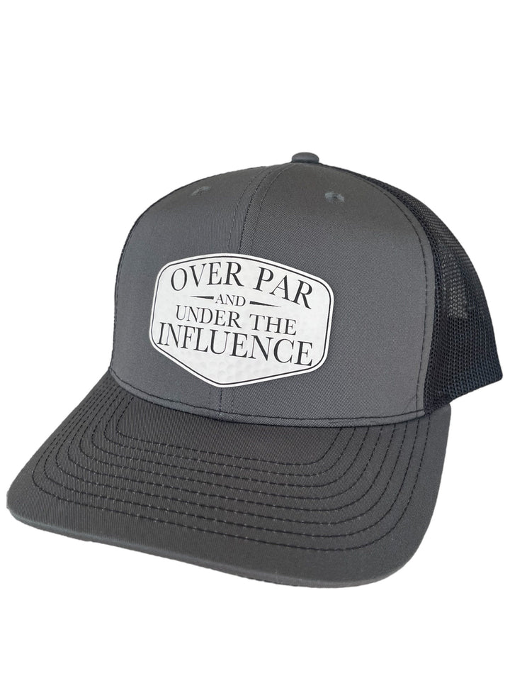 Over Par and Under the Influence funny golf Richardson 112 trucker hat by BubbleHead Ink