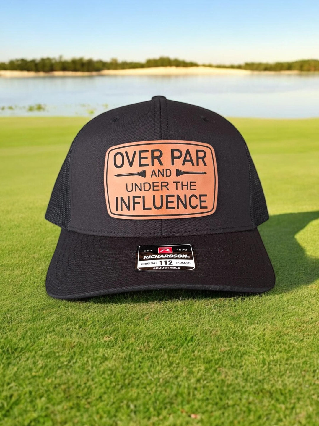 Over Par and Under the Influence funny golf trucker hat by BubbleHead Ink