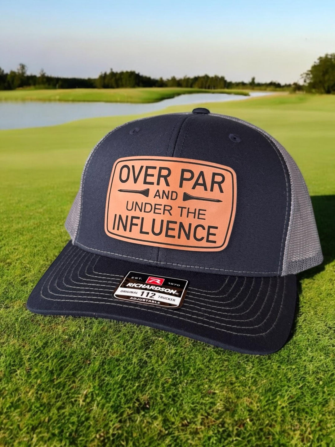 Over Par and Under the Influence funny golf trucker hat by BubbleHead Ink