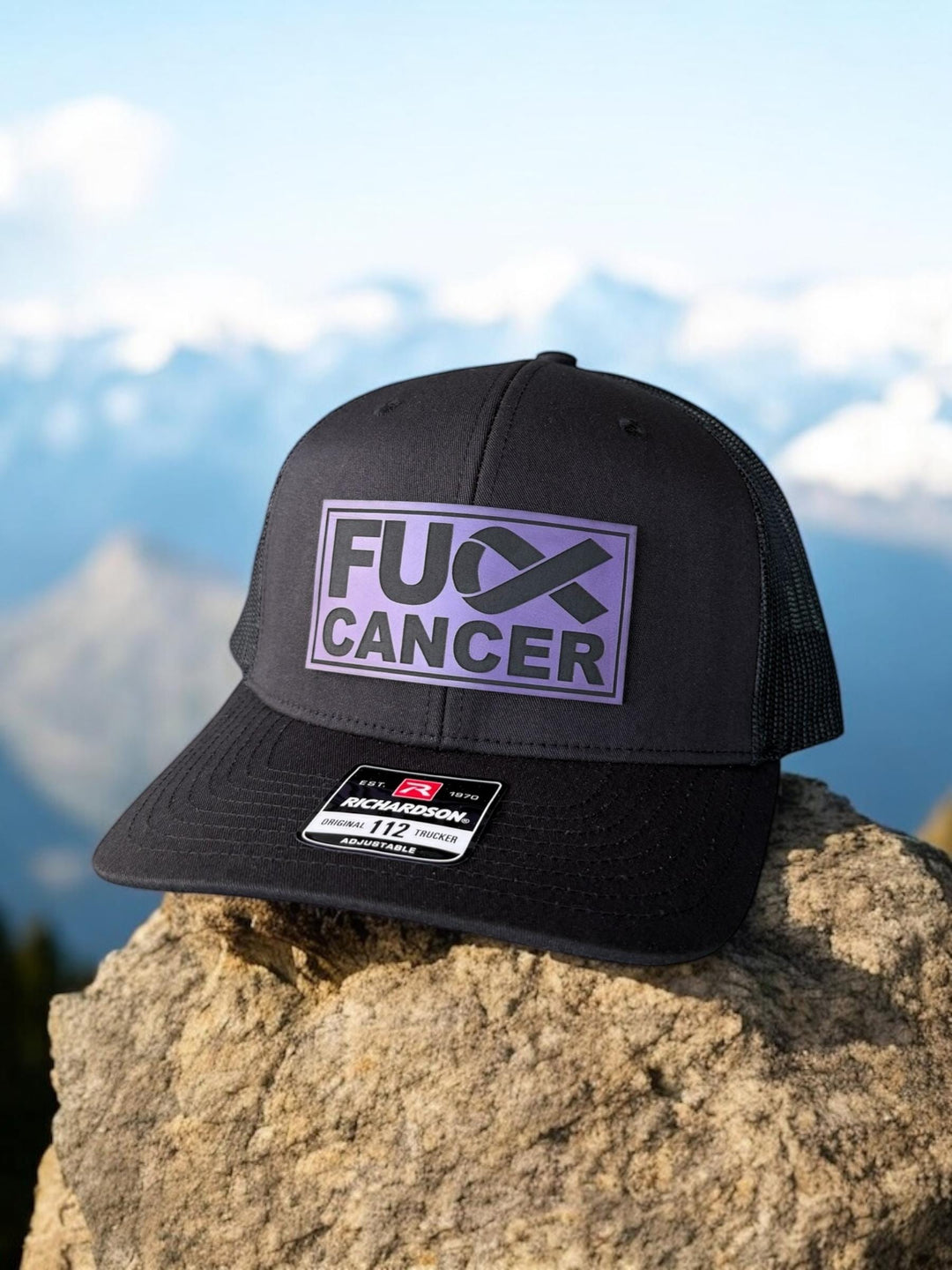 Pancreatic cancer awareness purple ribbon trucker hat by BubbleHead Ink