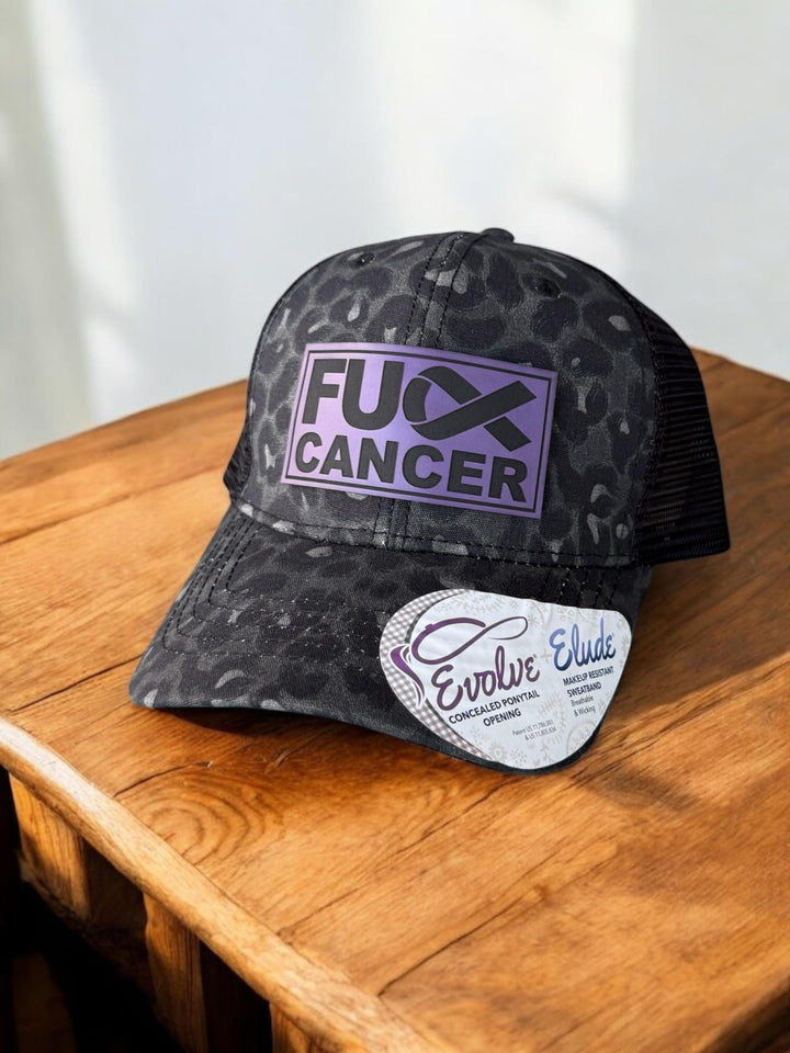 Pancreatic cancer awareness purple ribbon trucker hat by BubbleHead Ink