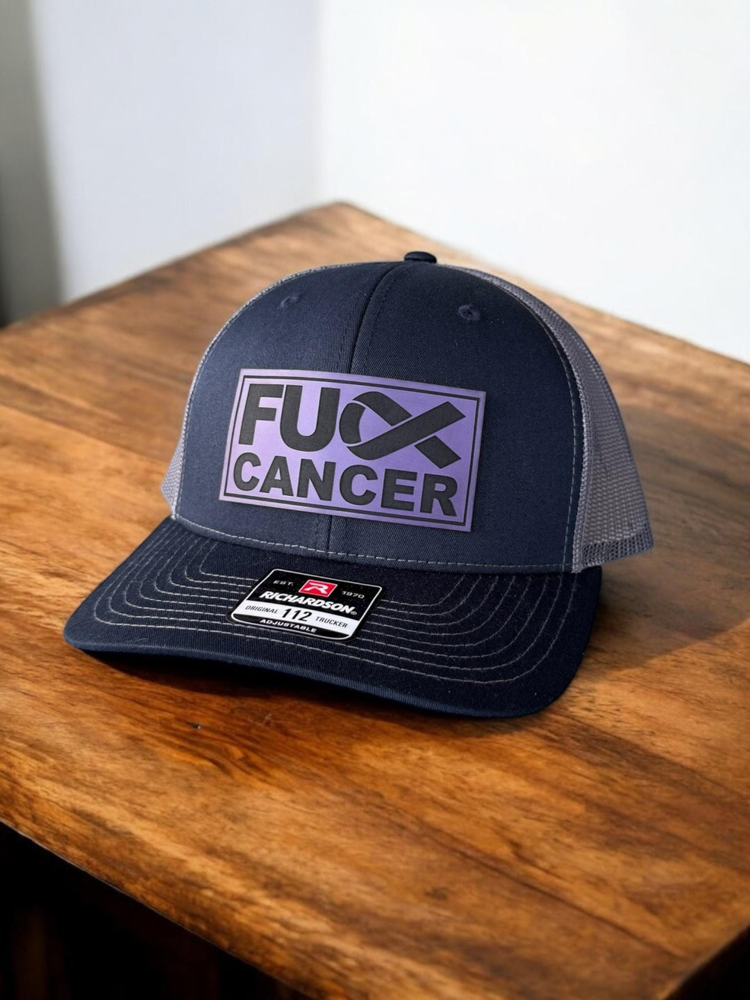 Pancreatic cancer awareness purple ribbon trucker hat by BubbleHead Ink