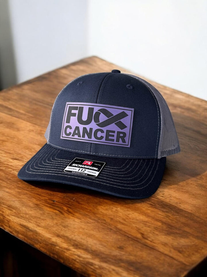 Pancreatic cancer awareness purple ribbon trucker hat by BubbleHead Ink