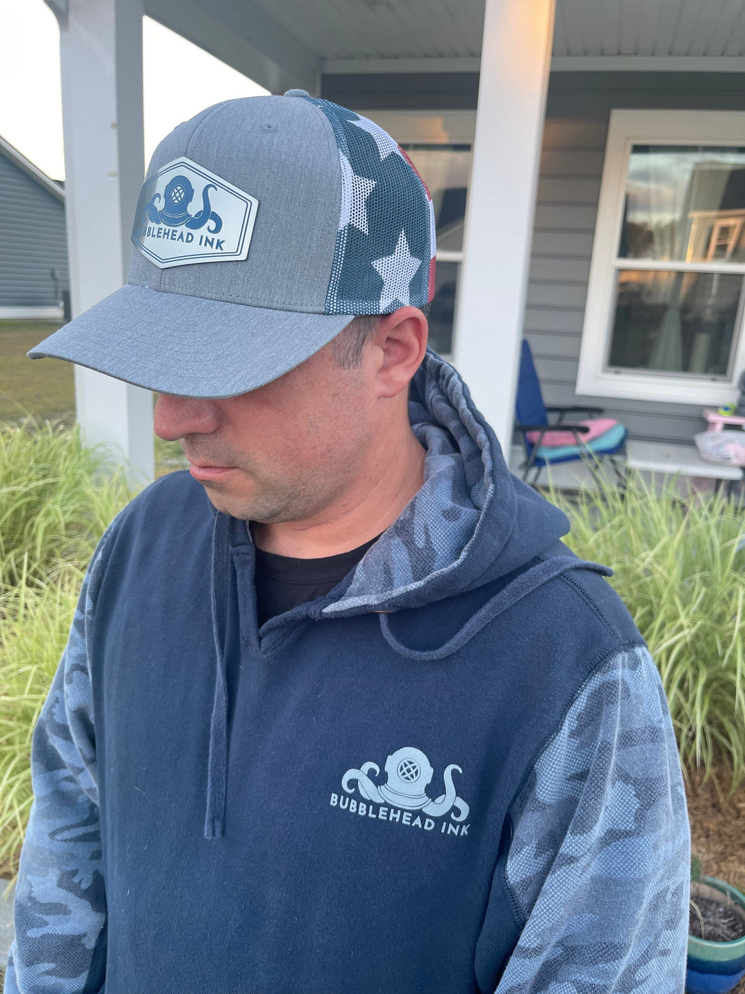 Patriotic US Navy submariner hat with engraved BubbleHead Ink patch