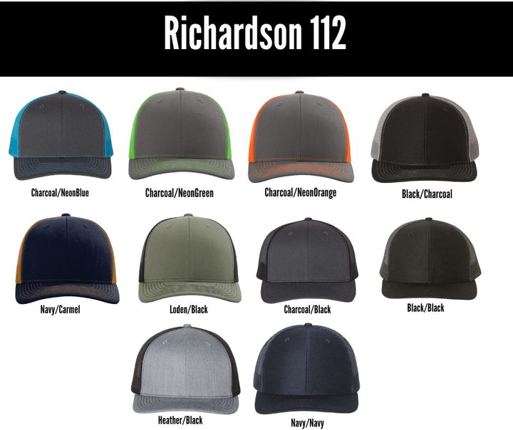 Richardson 112 trucker hat color options chart from BubbleHead Ink
