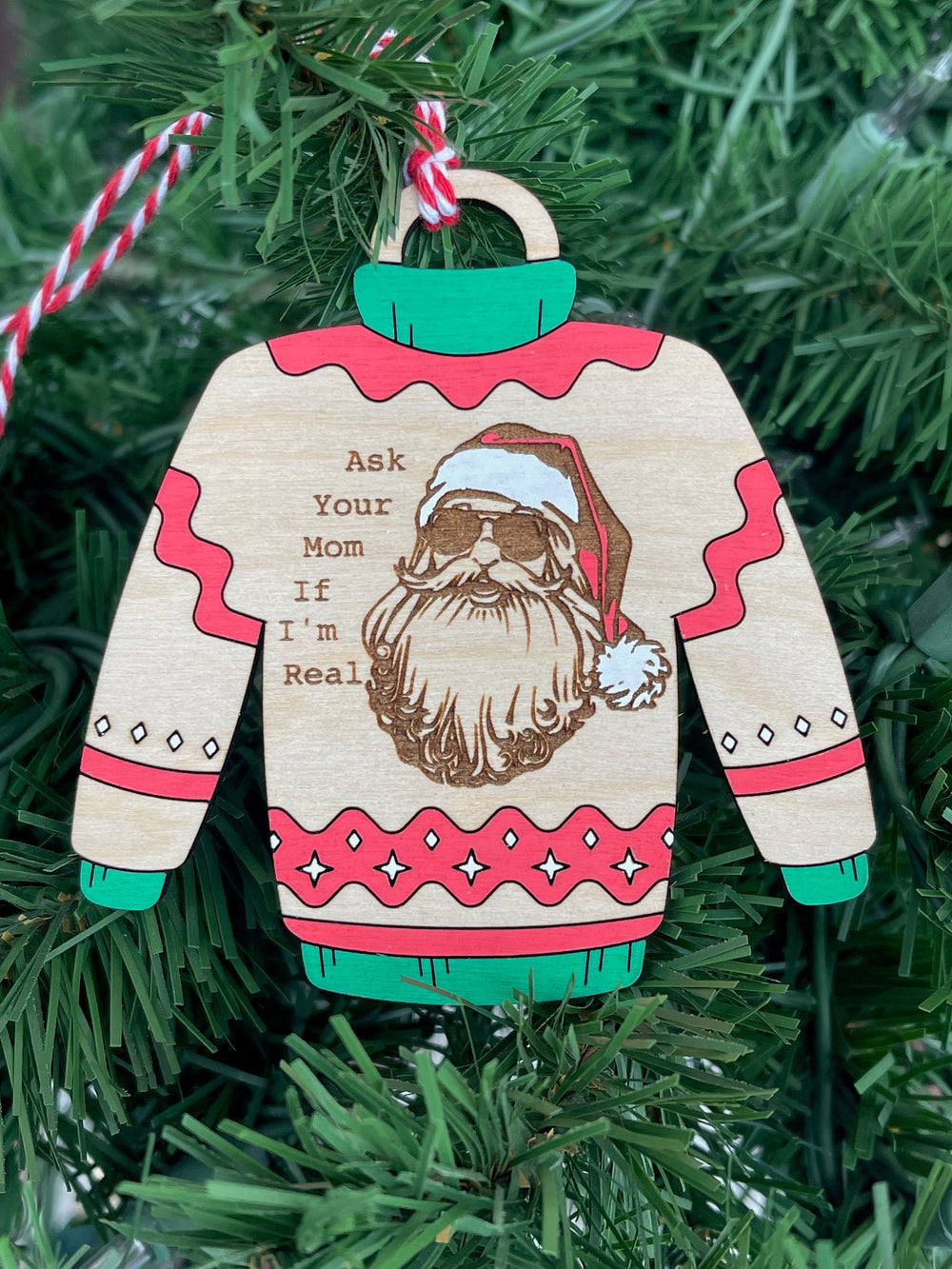 Funny Santa sweatshirt ugly Christmas sweater ornament by BubbleHead Ink