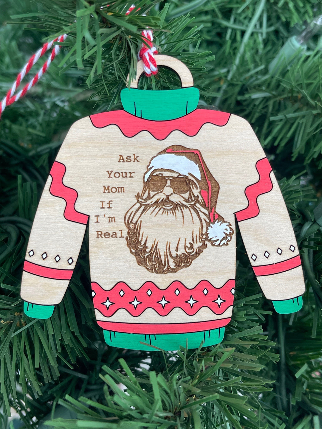 Funny Santa sweatshirt ugly Christmas sweater ornament by BubbleHead Ink
