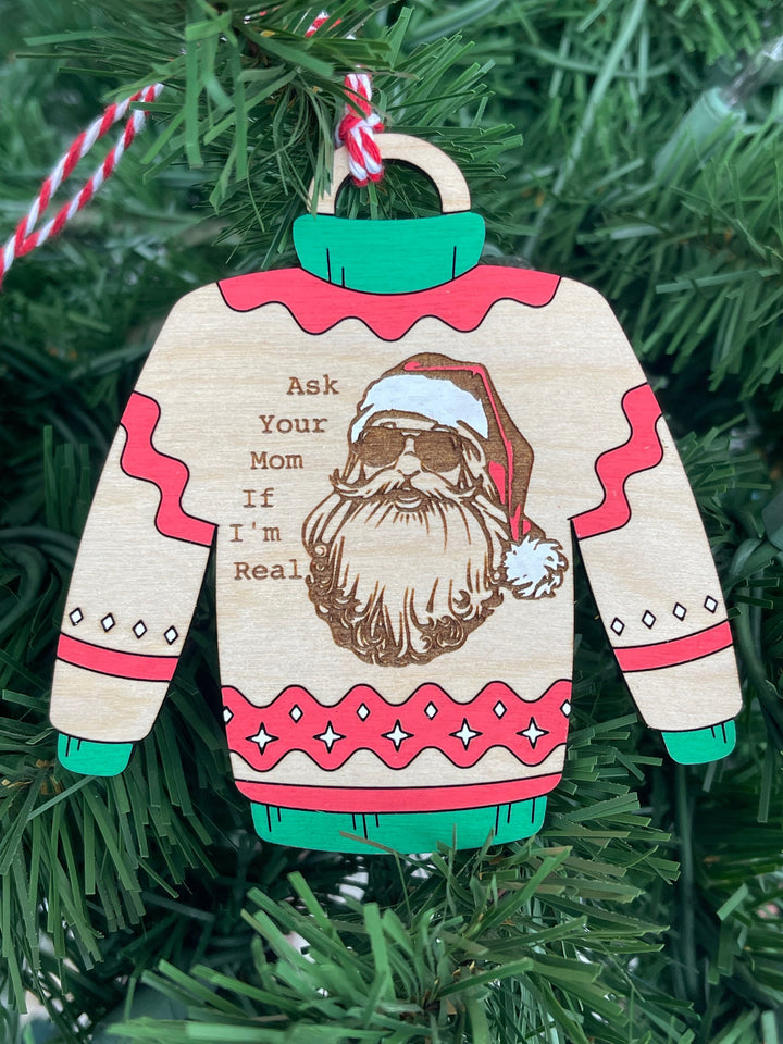 Funny Santa sweatshirt ugly Christmas sweater ornament by BubbleHead Ink