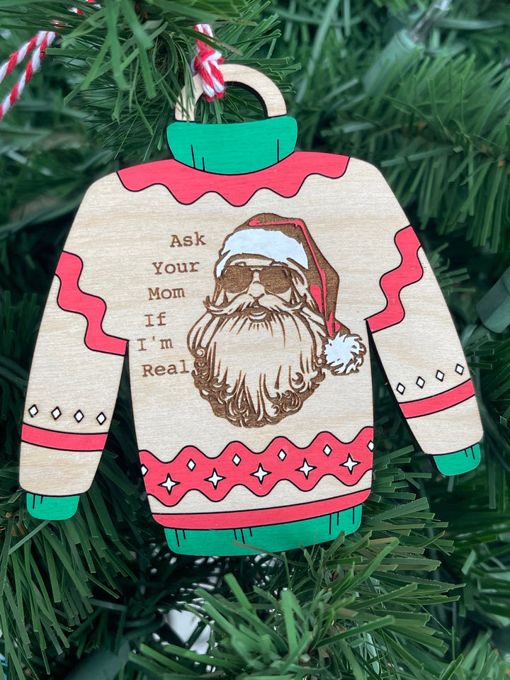 Funny Santa sweatshirt ugly Christmas sweater ornament by BubbleHead Ink