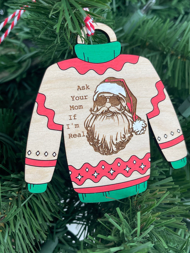 Funny Santa sweatshirt ugly Christmas sweater ornament by BubbleHead Ink