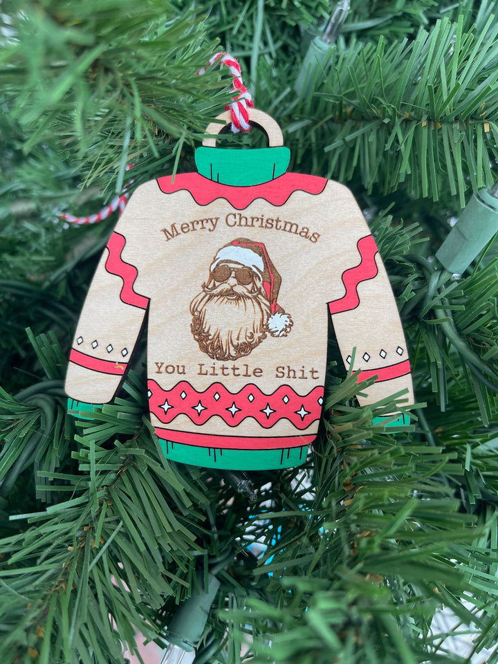 Funny Santa sweatshirt ugly Christmas sweater ornament by BubbleHead Ink