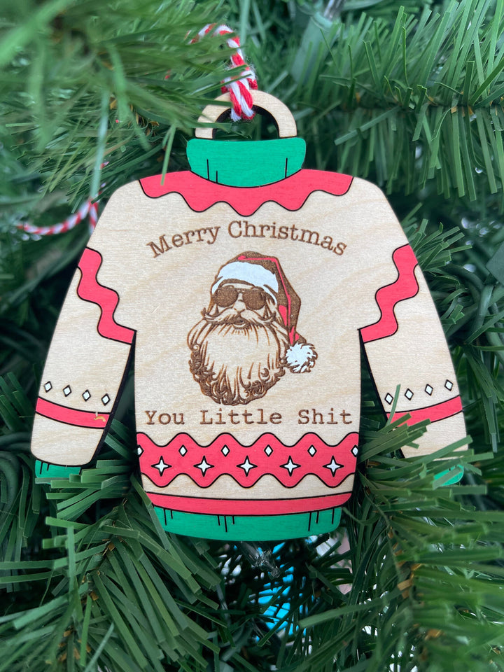 Funny Santa sweatshirt ugly Christmas sweater ornament by BubbleHead Ink