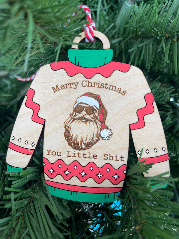 Funny Santa sweatshirt ugly Christmas sweater ornament by BubbleHead Ink