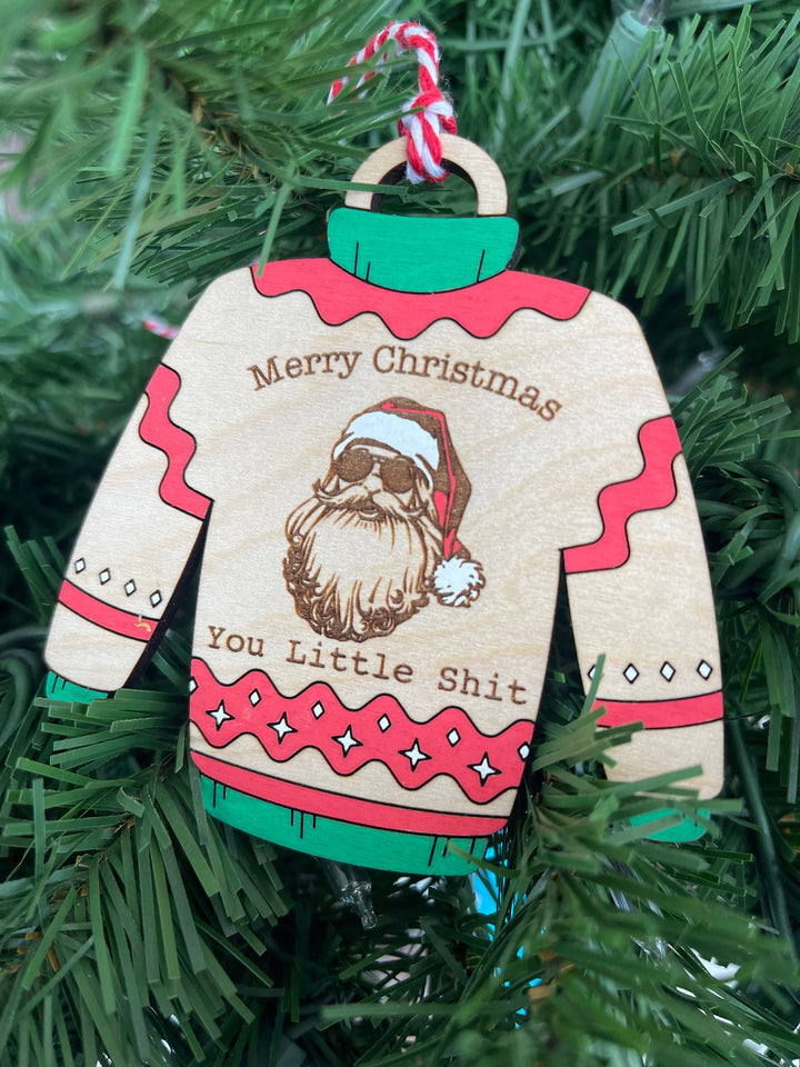 Funny Santa sweatshirt ugly Christmas sweater ornament by BubbleHead Ink