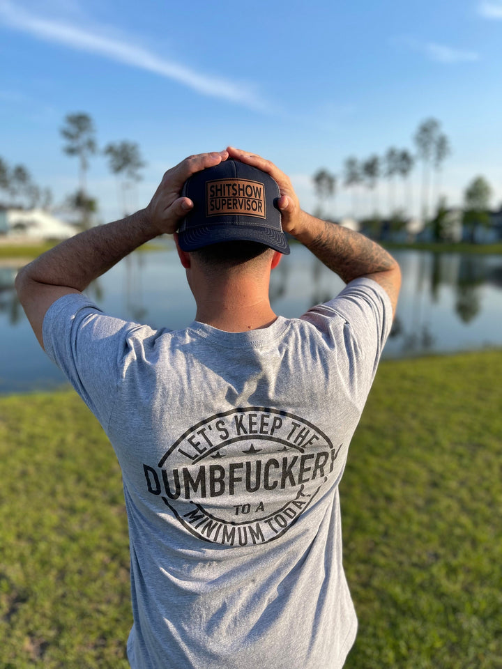Shitshow Supervisor funny leather patch trucker hat by BubbleHead Ink