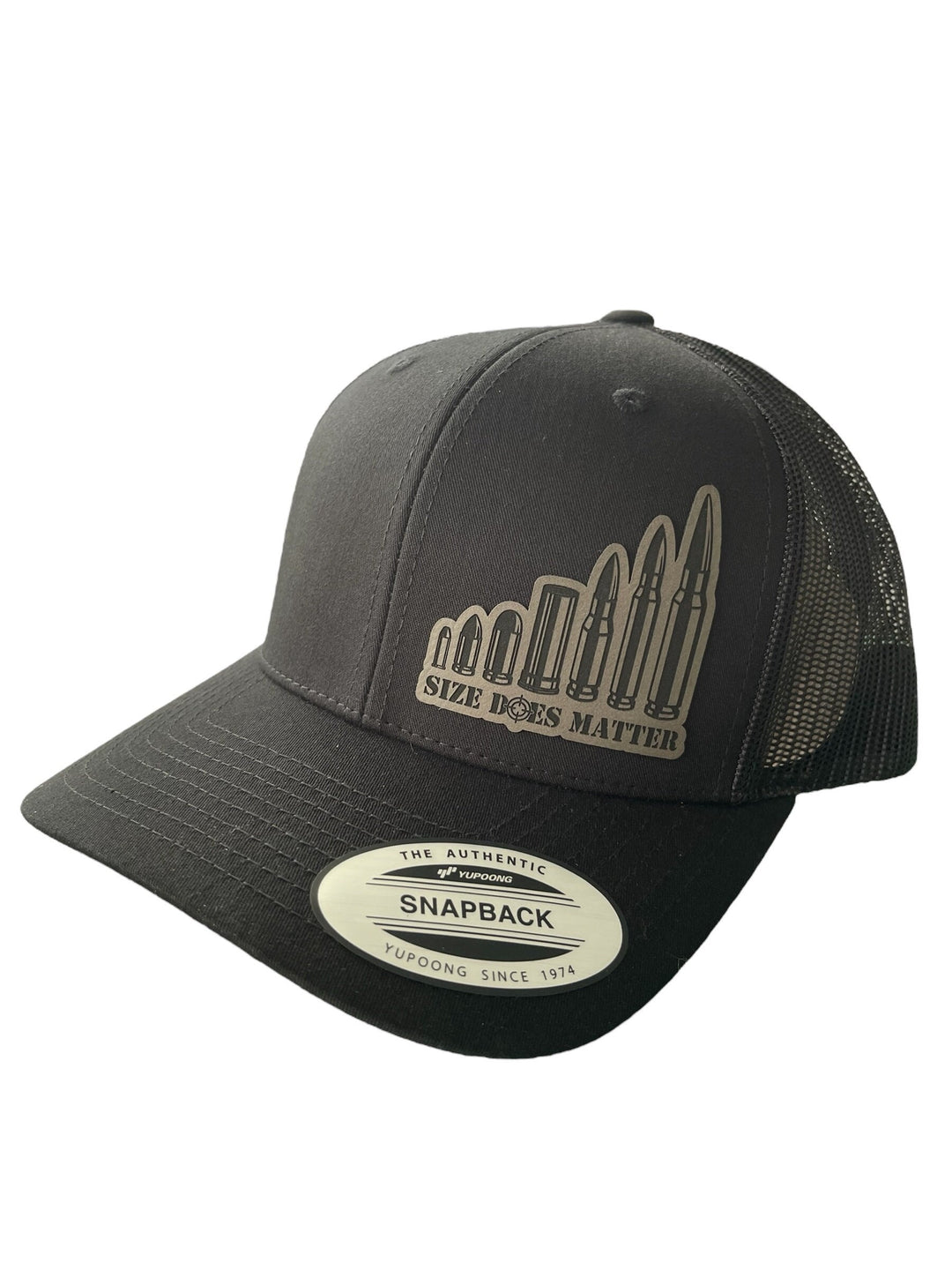 Size Does Matter 2nd Amendment patriotic trucker hat by BubbleHead Ink