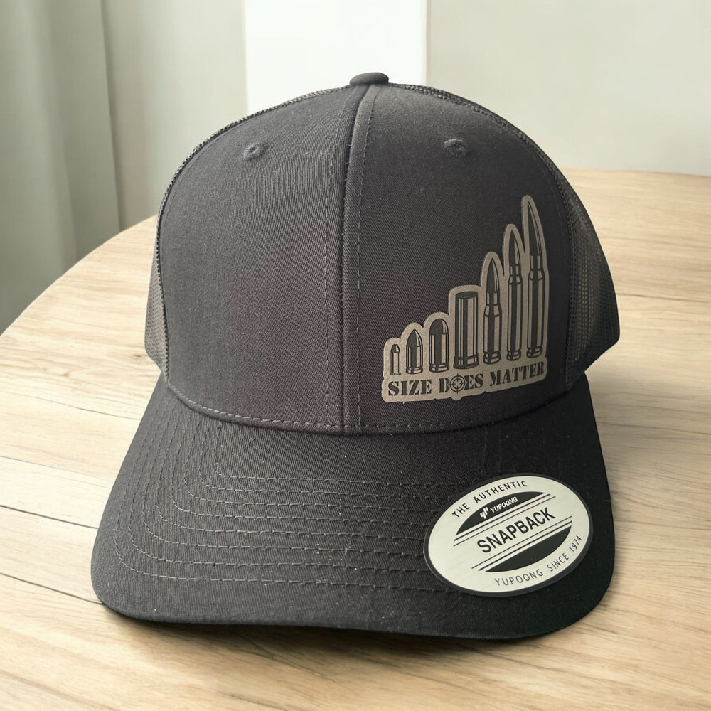 Size Does Matter 2nd Amendment patriotic trucker hat by BubbleHead Ink