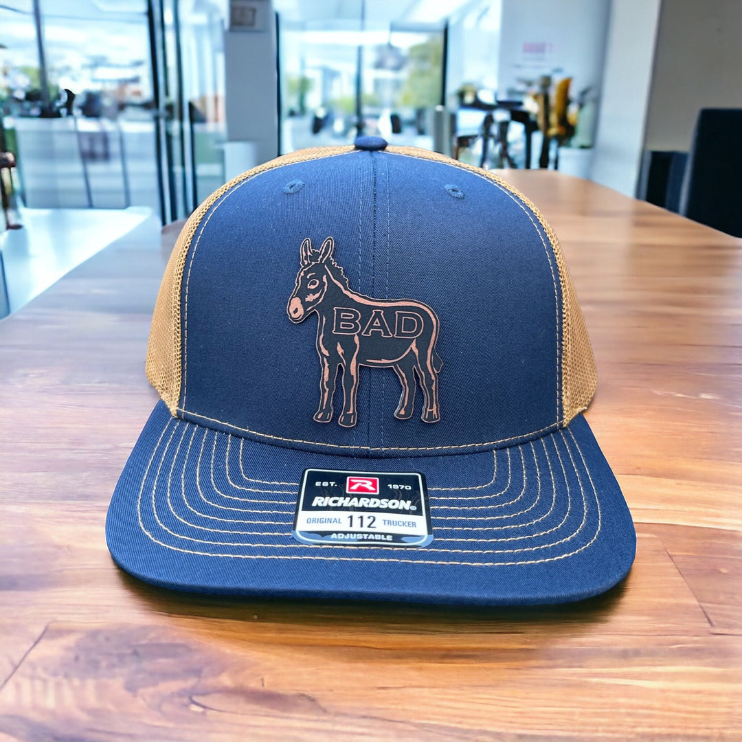 Smart Ass funny donkey leatherette patch trucker hat by BubbleHead Ink