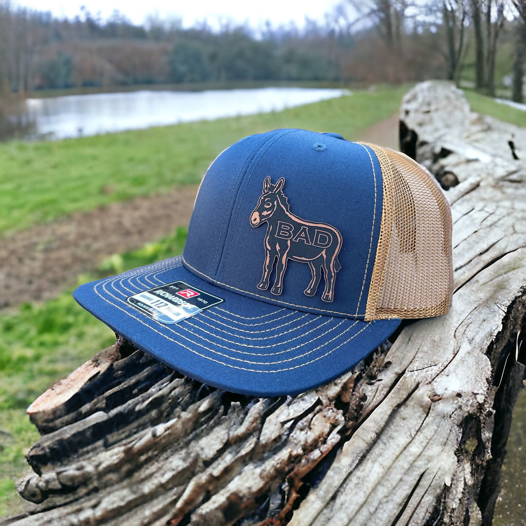 Smart Ass funny donkey leatherette patch trucker hat by BubbleHead Ink