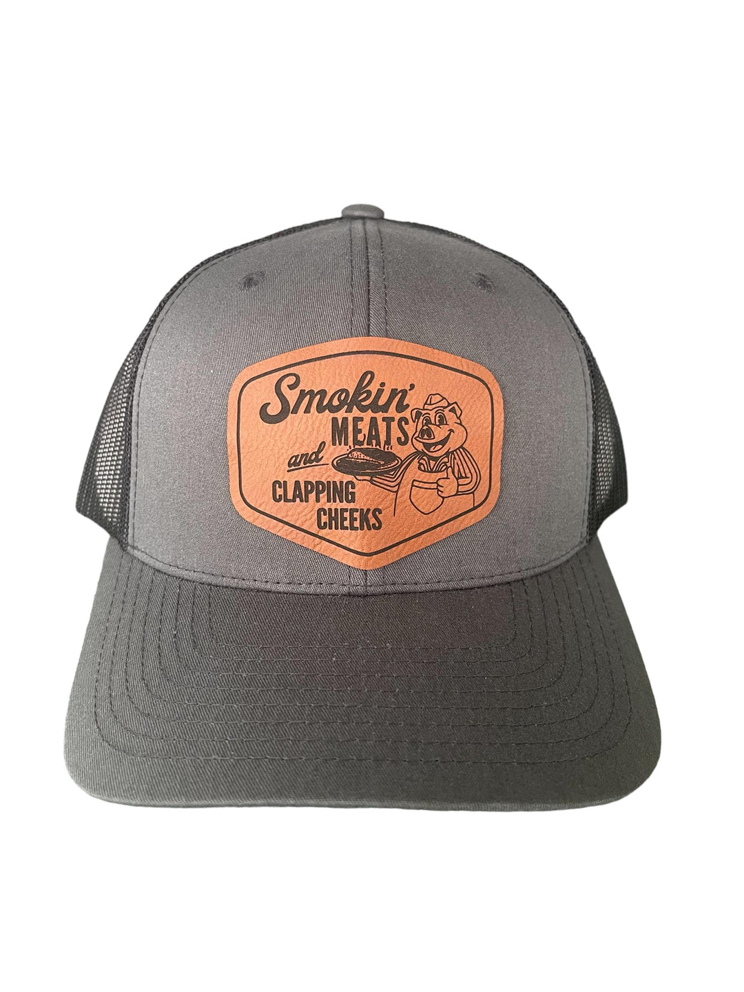 Smokin Meats and Clapping Cheeks funny BBQ trucker hat by BubbleHead Ink