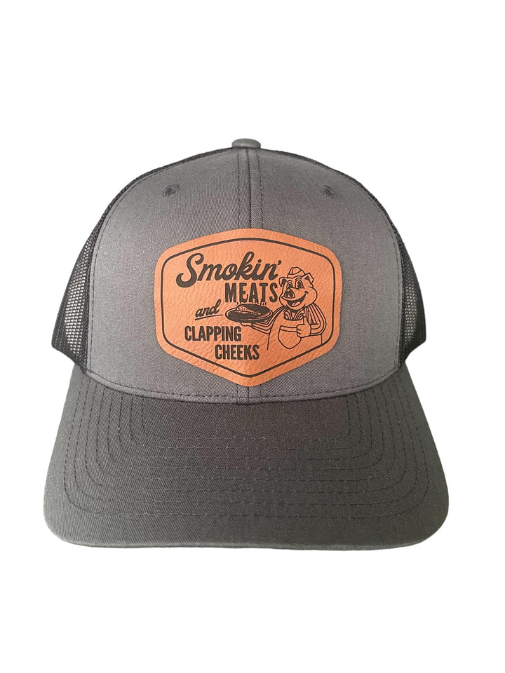 Smokin Meats and Clapping Cheeks funny BBQ trucker hat by BubbleHead Ink