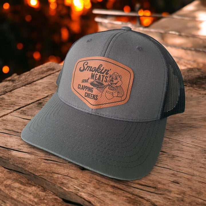 Smokin Meats and Clapping Cheeks funny BBQ trucker hat by BubbleHead Ink