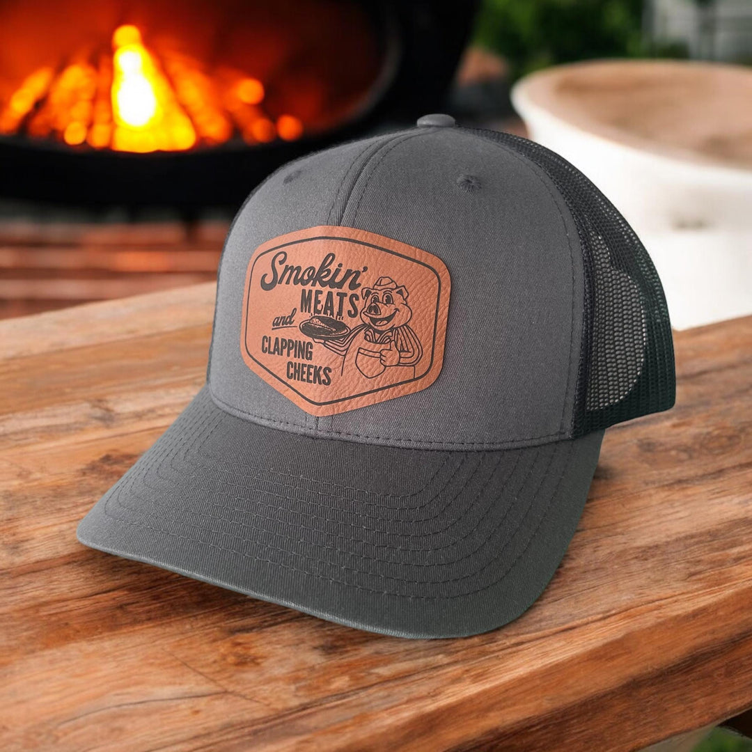 Smokin Meats and Clapping Cheeks funny BBQ trucker hat by BubbleHead Ink