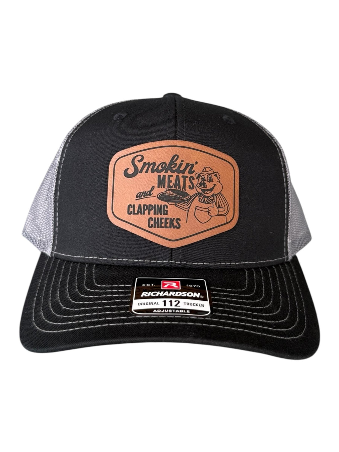 Smokin Meats and Clapping Cheeks funny BBQ trucker hat by BubbleHead Ink