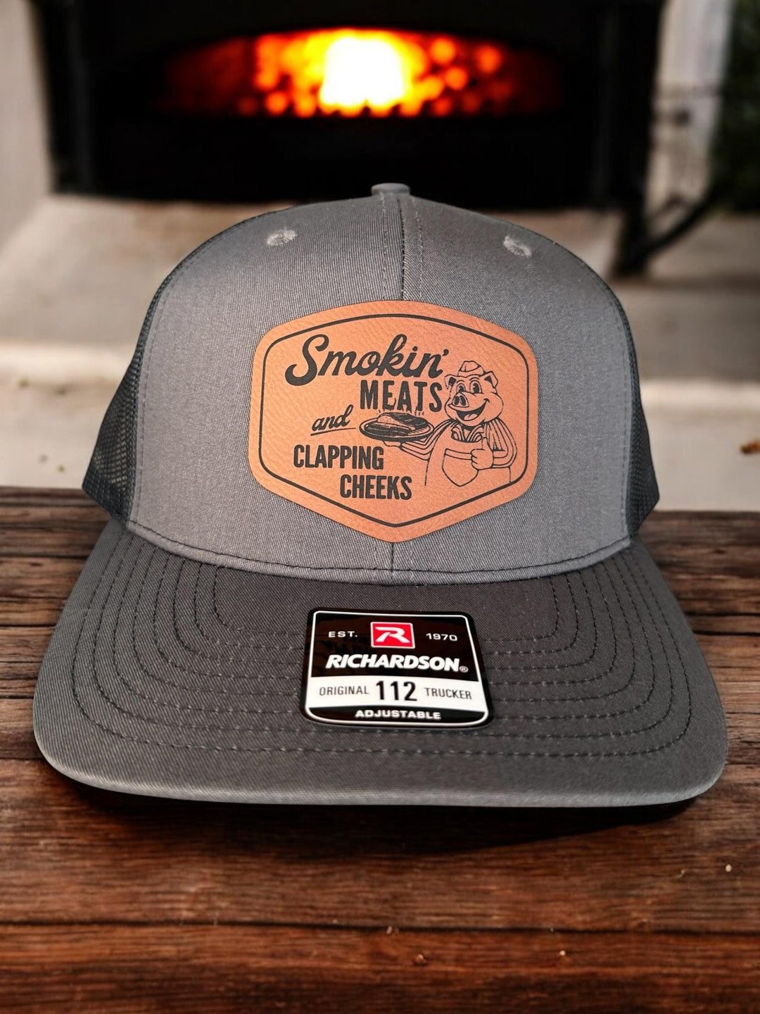 Smokin Meats and Clapping Cheeks funny BBQ trucker hat by BubbleHead Ink
