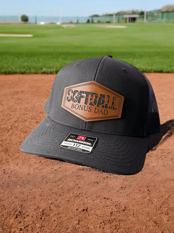 Softball bonus dad trucker hat by BubbleHead Ink