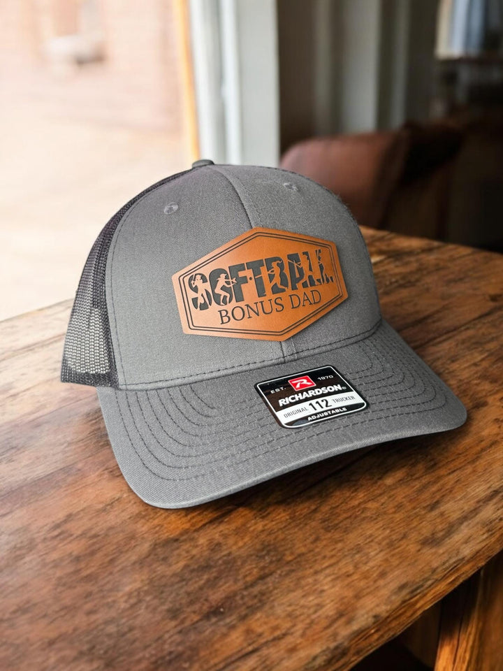 Softball bonus dad trucker hat by BubbleHead Ink