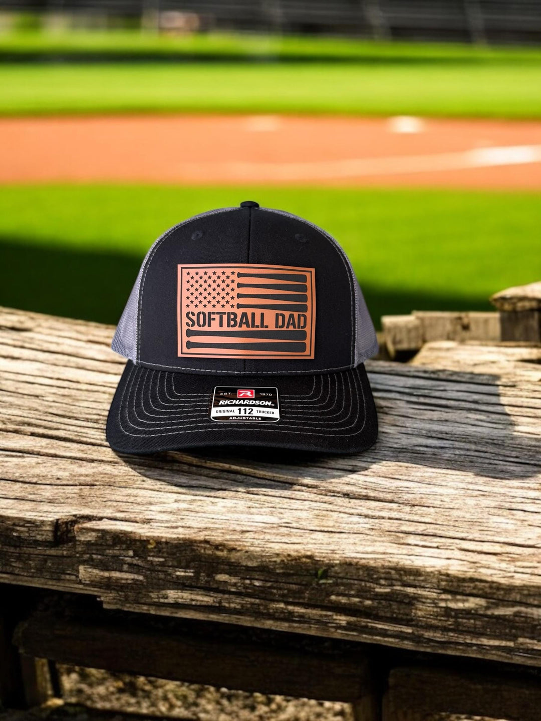 Softball dad American flag trucker hat by BubbleHead Ink