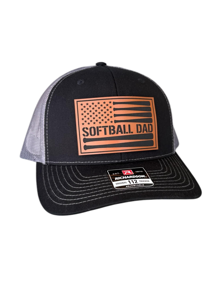 Softball dad American flag trucker hat by BubbleHead Ink