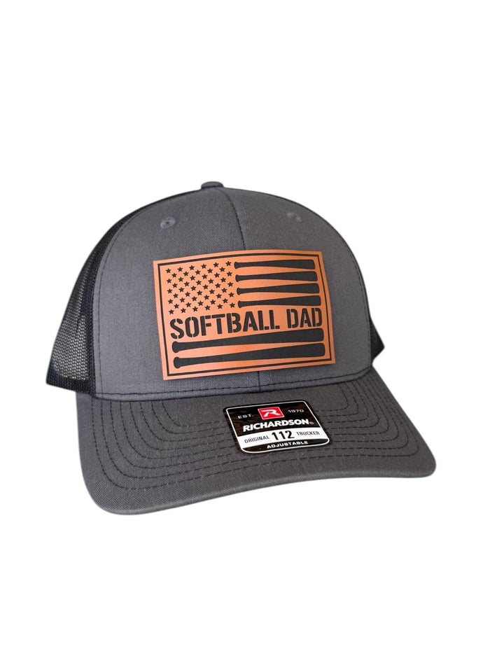 Softball dad American flag trucker hat by BubbleHead Ink