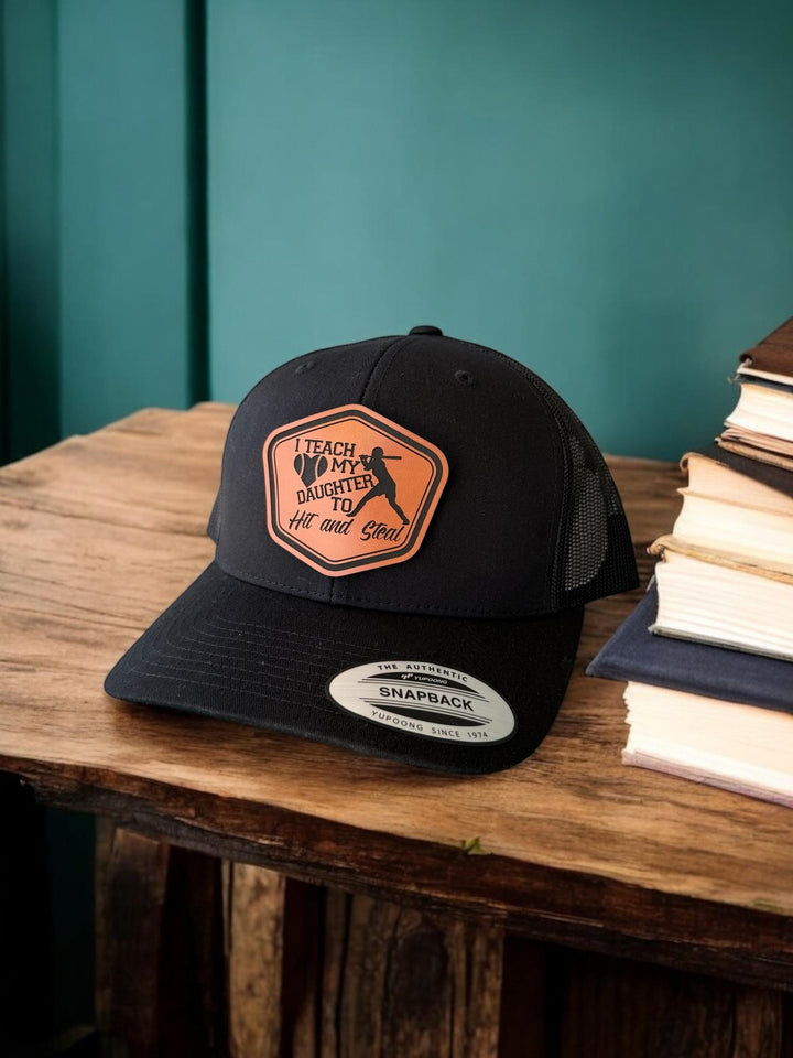 I Teach My Daughter How To Hit and Steal funny softball dad hat by BubbleHead Ink