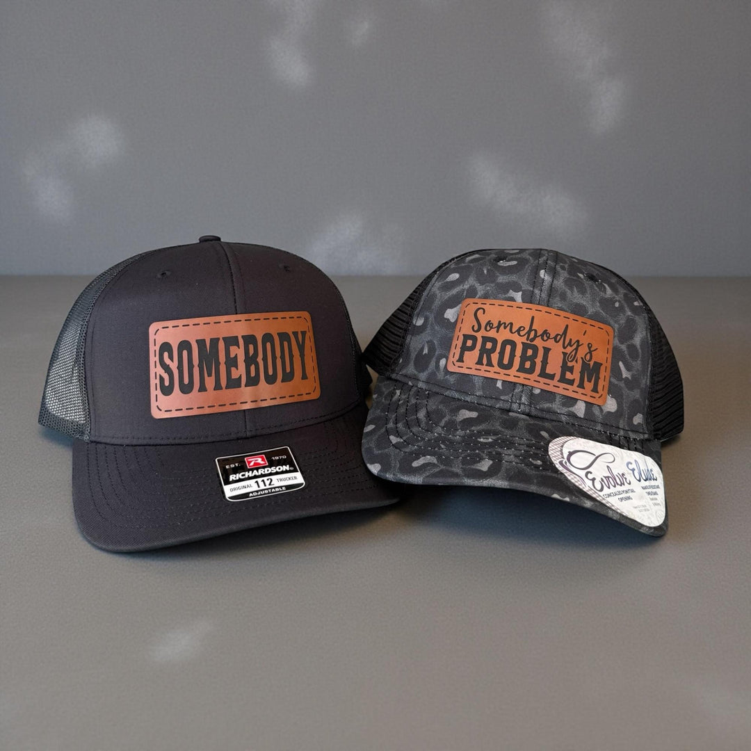 Somebody's Problem funny matching his and hers trucker hats by BubbleHead Ink