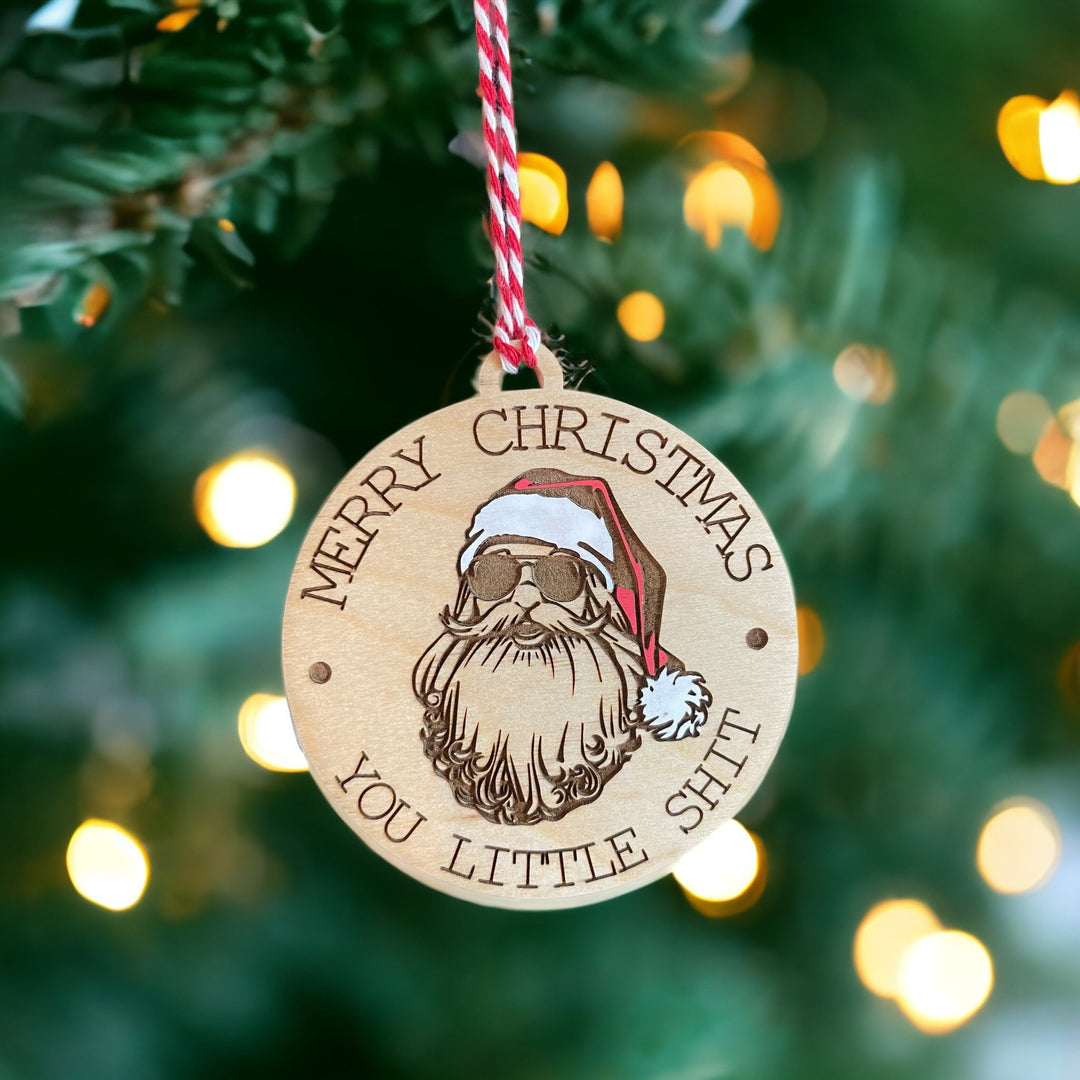 Funny sunglasses Santa Christmas ornament by BubbleHead Ink