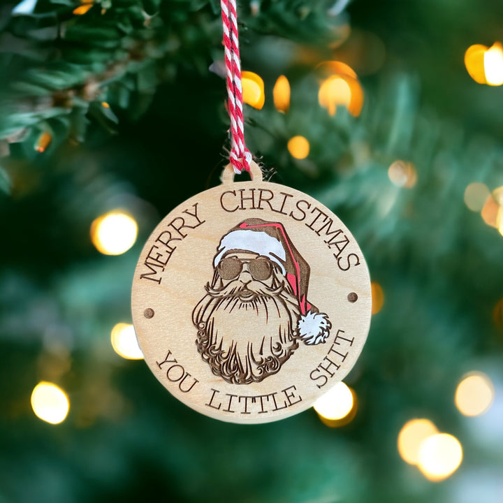 Funny sunglasses Santa Christmas ornament by BubbleHead Ink