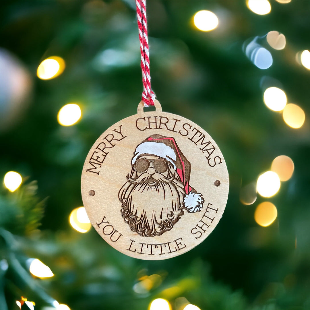 Funny sunglasses Santa Christmas ornament by BubbleHead Ink