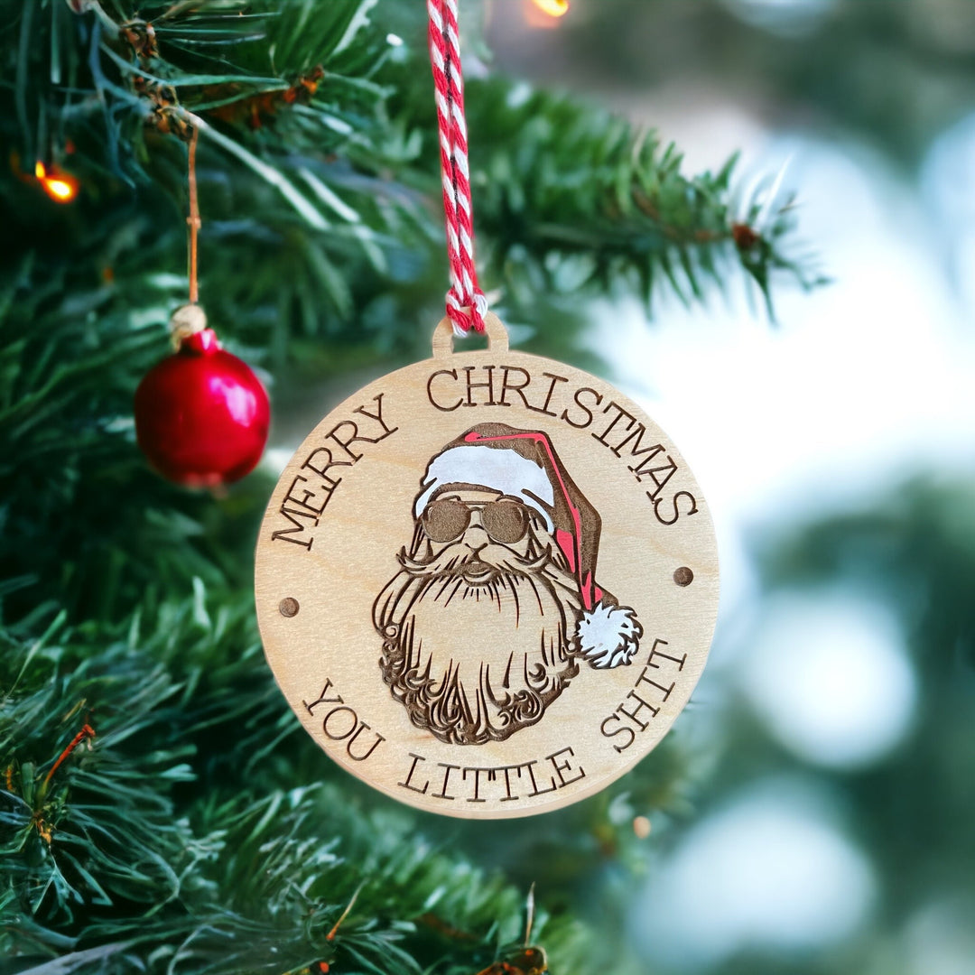 Funny sunglasses Santa Christmas ornament by BubbleHead Ink