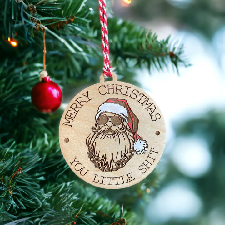 Funny sunglasses Santa Christmas ornament by BubbleHead Ink