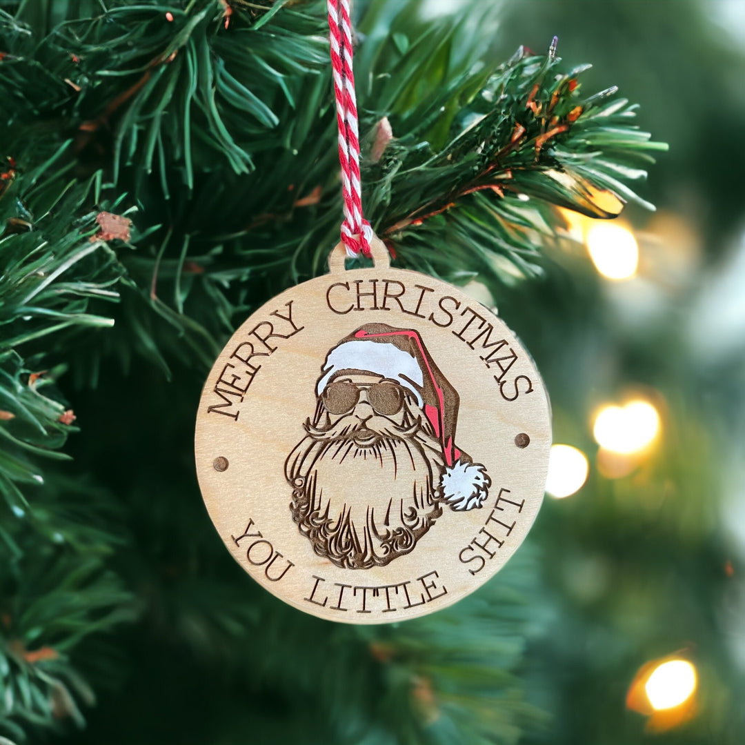 Funny sunglasses Santa Christmas ornament by BubbleHead Ink