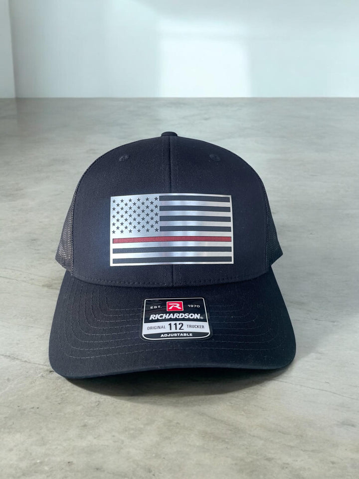 Thin Red Line American flag firefighter Richardson 112 hat by BubbleHead Ink