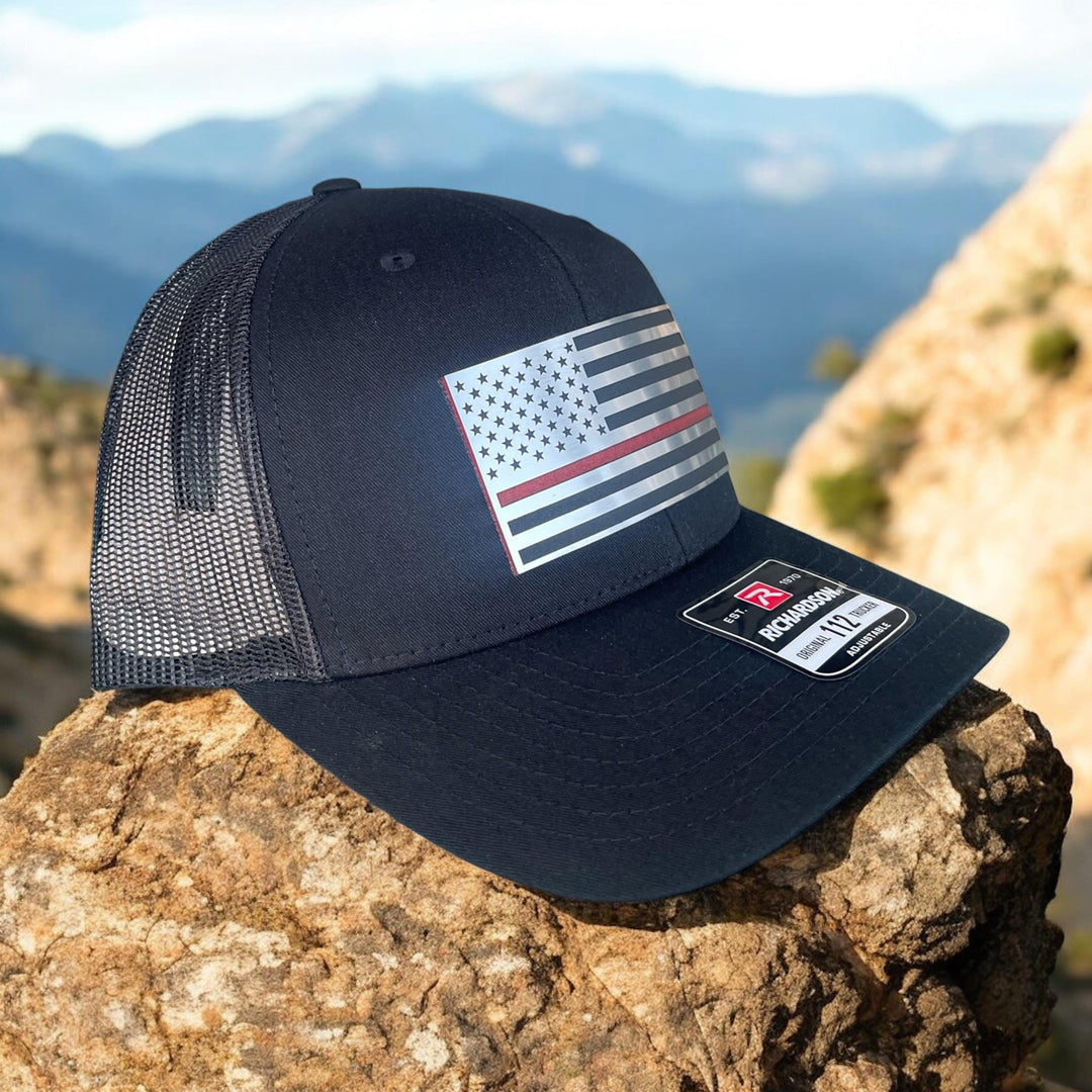 Thin Red Line American flag firefighter Richardson 112 hat by BubbleHead Ink