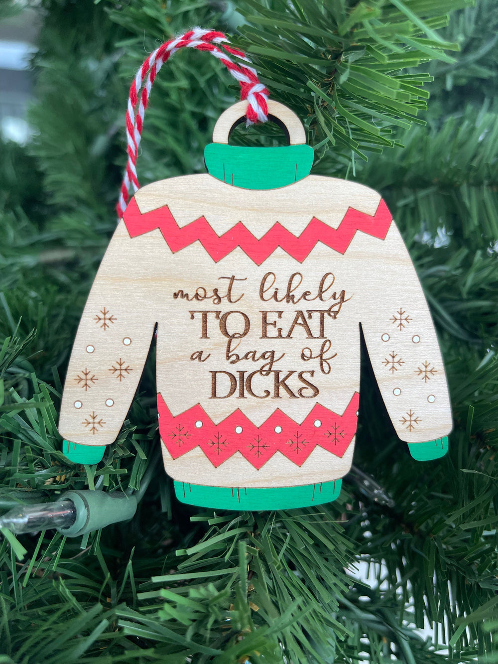 Ugly Christmas sweater funny handmade ornament by BubbleHead Ink